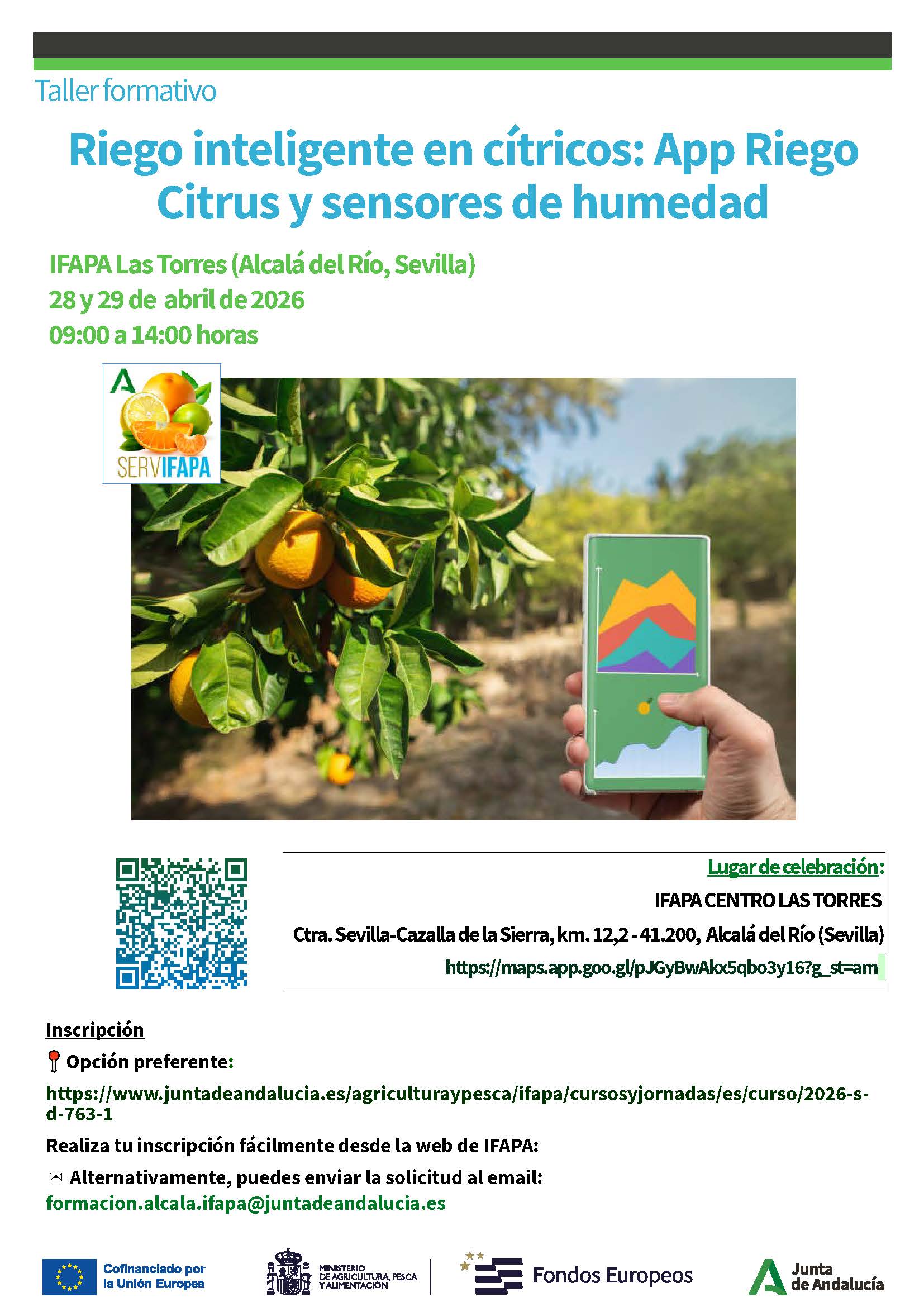 Abierta la inscripción - Curso "Riego inteligente en cítricos: App Riego Citrus y sensores de humedad": 28 y 29 de abril de 2026