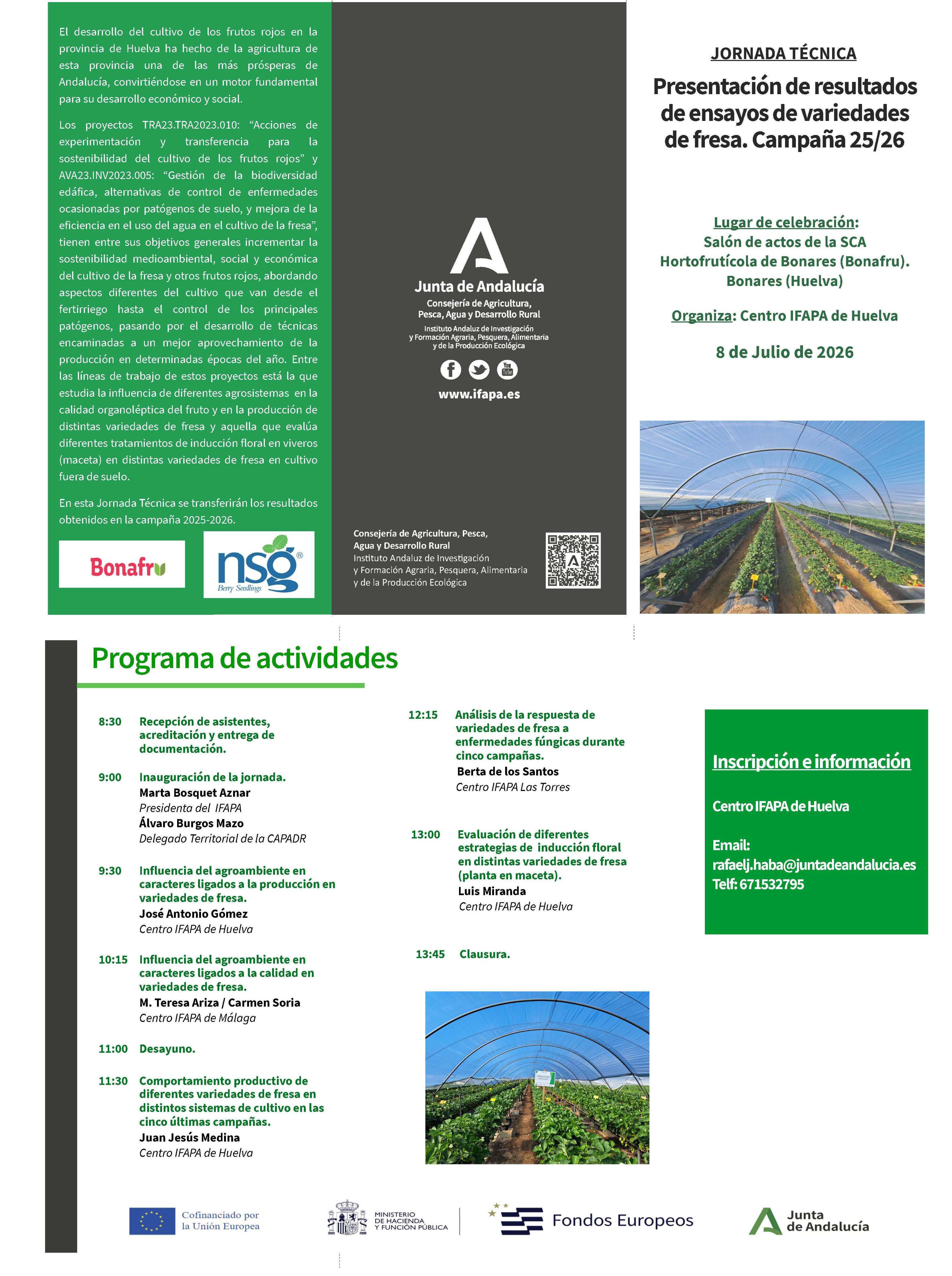 JORNADA TÉCNICA Presentación de resultados de ensayos de variedades de fresa Campaña 25/26