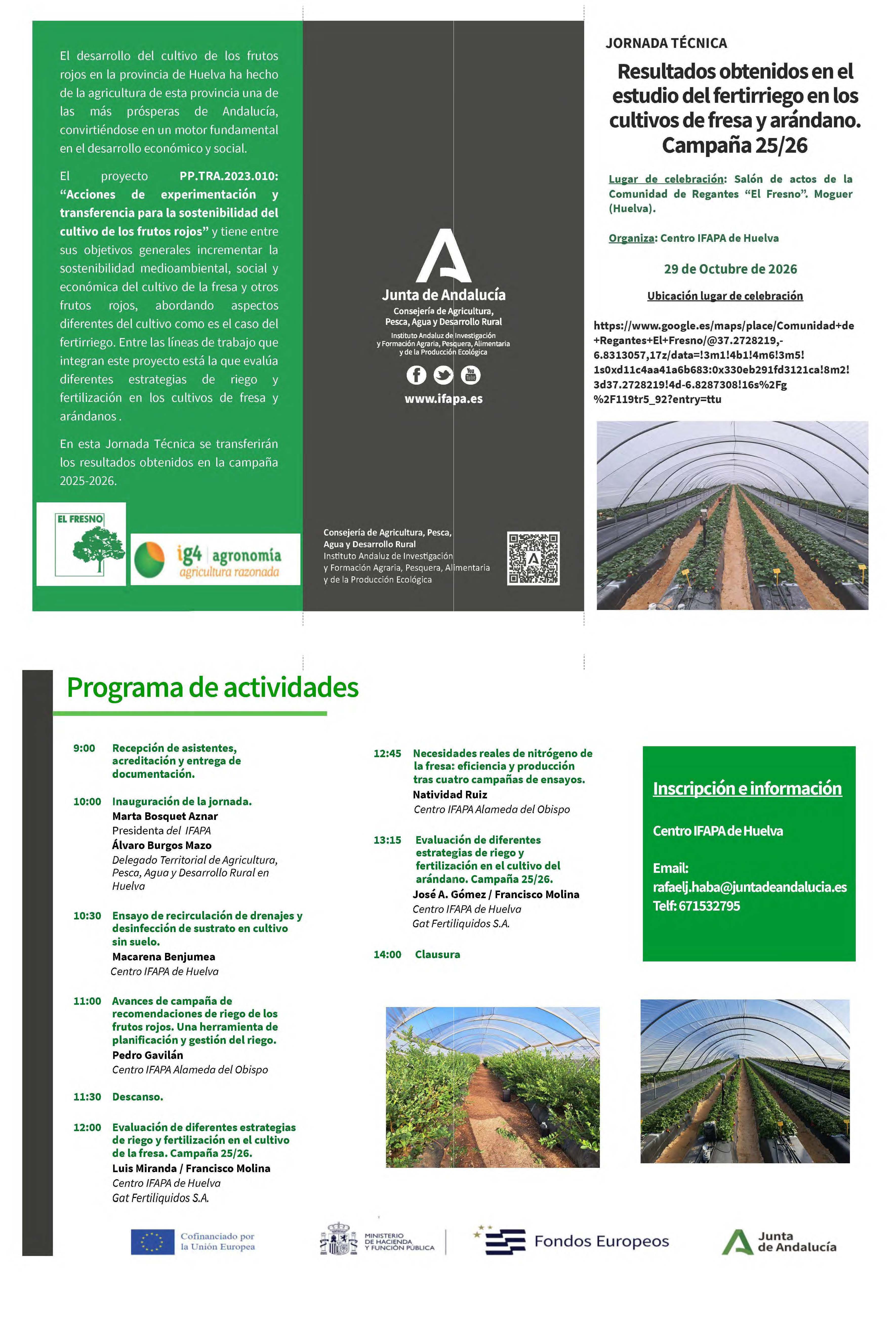 JORNADA TÉCNICA Resultados obtenidos en el estudio del fertirriego en los cultivos de fresa y arándano - Campaña 25/26